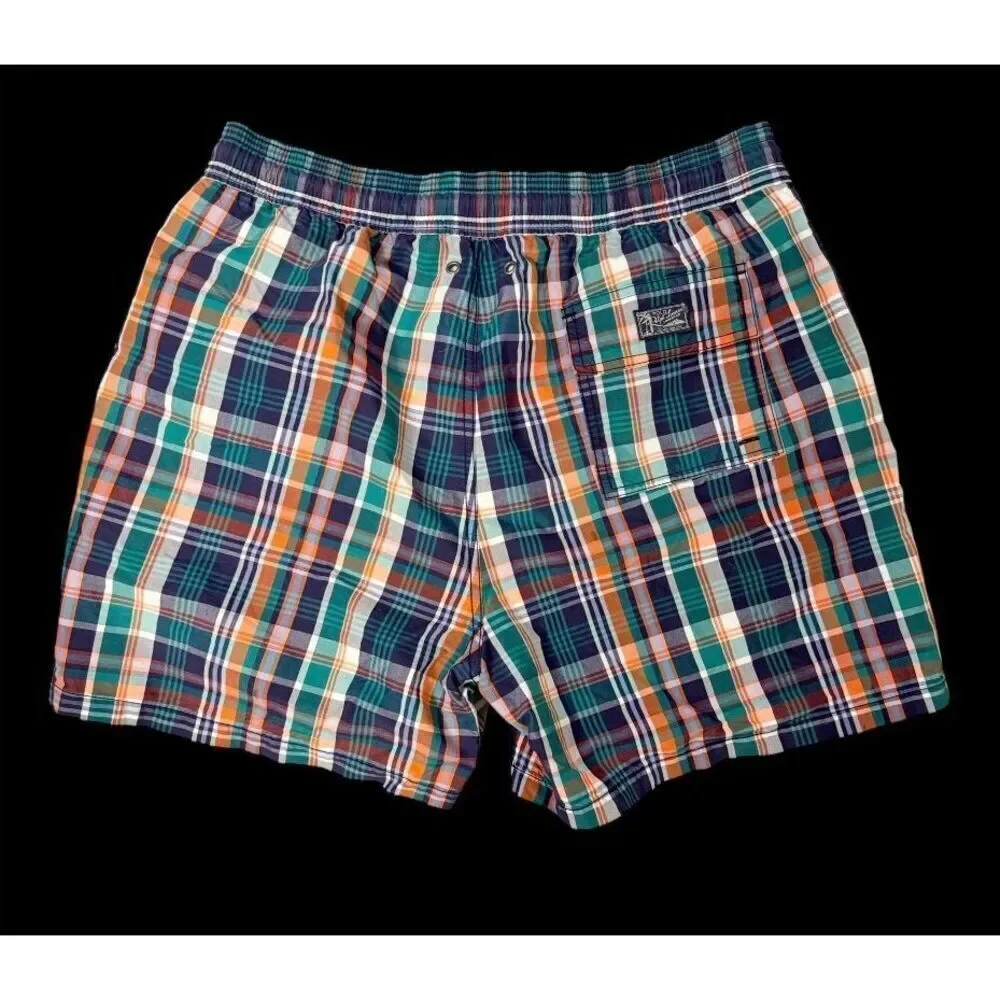 Polo Ralph Lauren Plaid XL Swim Trunks Mesh Lined Drawstring Resort Vacation